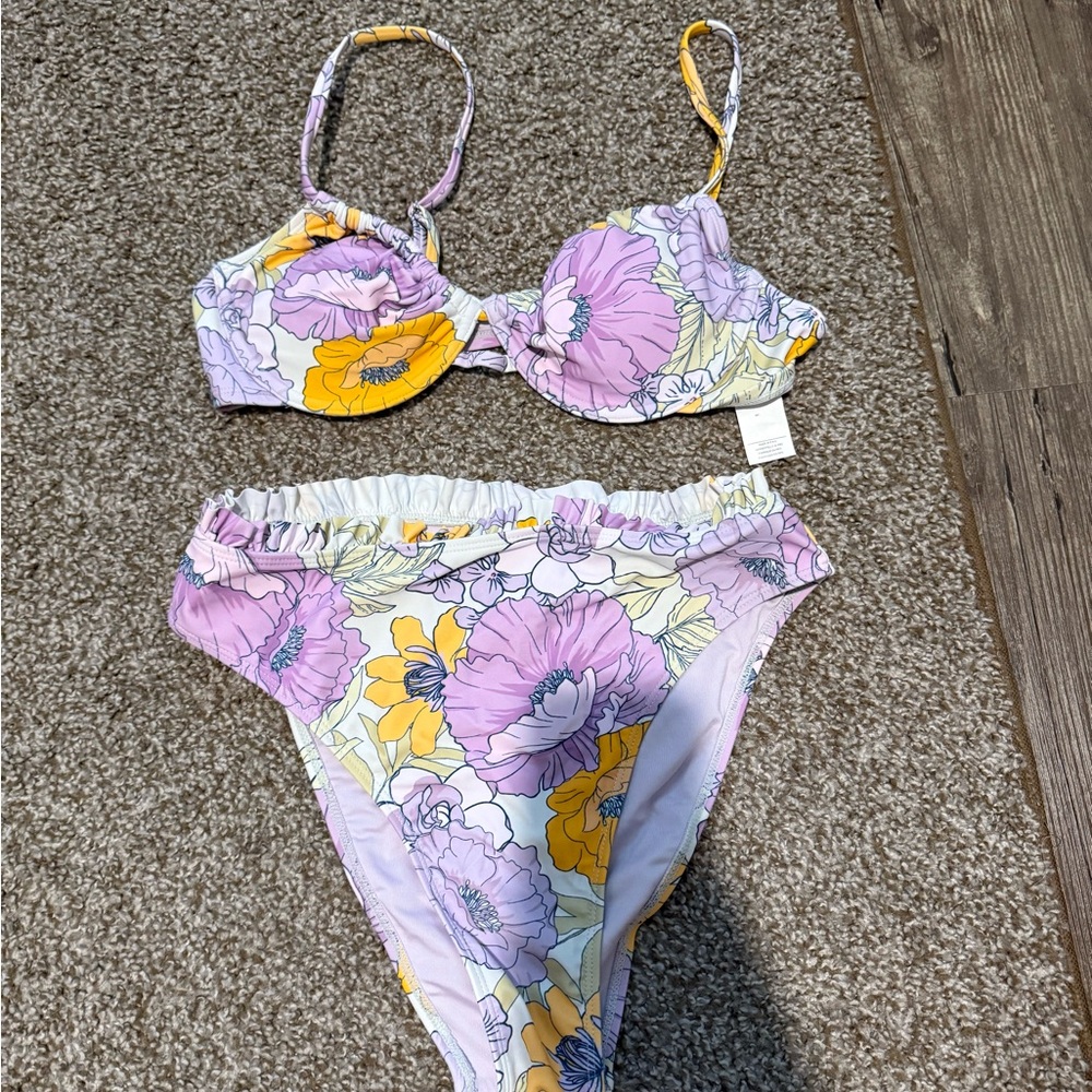 Cupshe Floral Bikini Set - Purple and Yellow